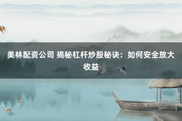 美林配資公司 揭秘杠桿炒股秘訣：如何安全放大收益